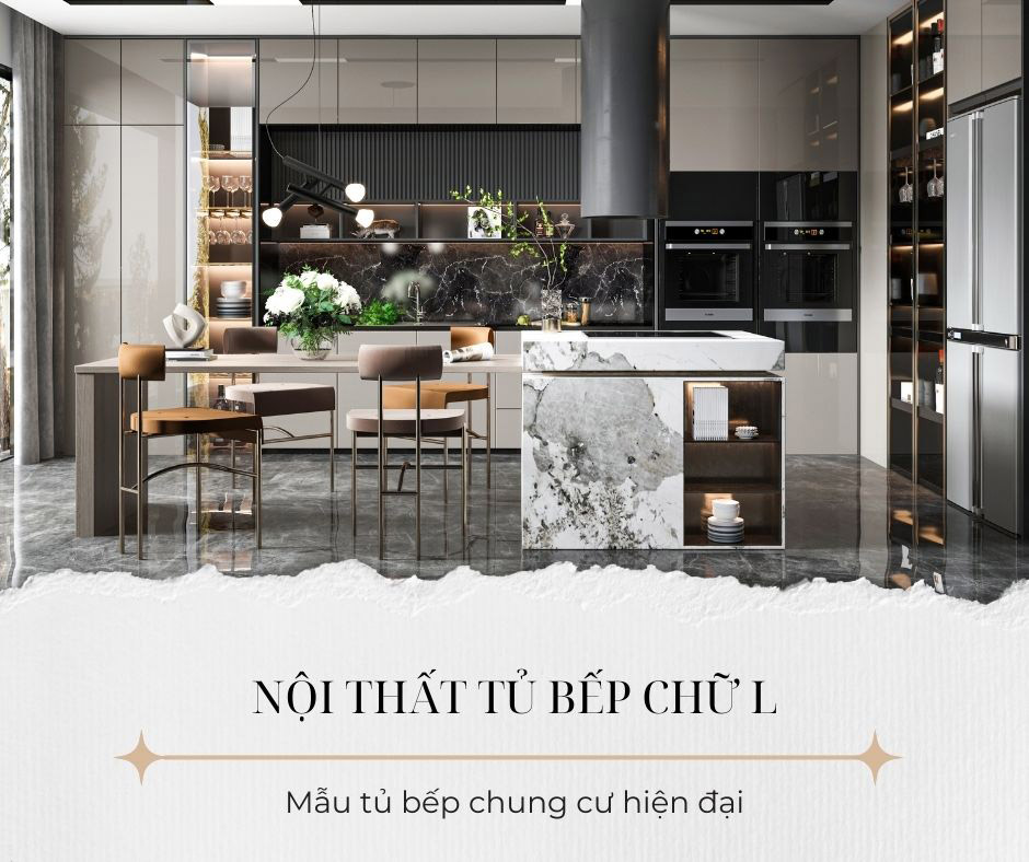 Mẫu tủ bếp cho căn hộ chung cư chữ L hiện đại