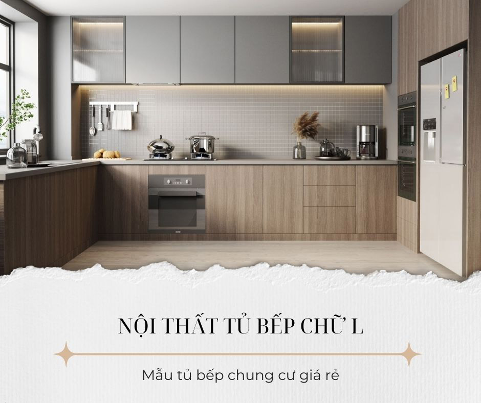 Mẫu tủ bếp chung cư giá rẻ, hiện đại chữ L